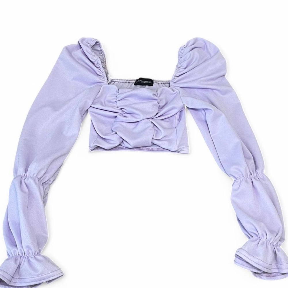 Lilac long sleeve ruched crop top